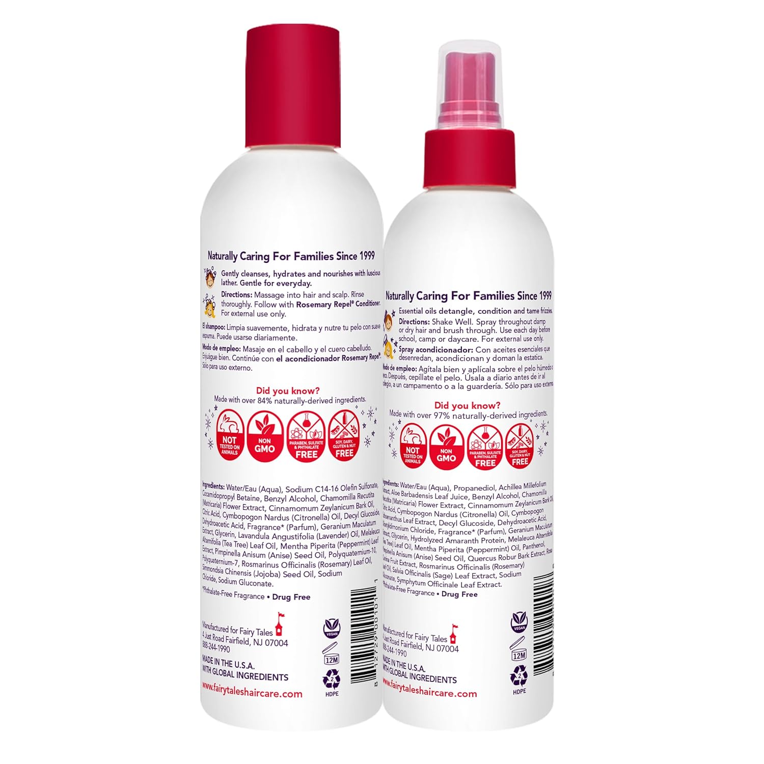 Fairy Tales Rosemary Repel Daily Kids Shampoo, 12 fl oz. & Conditioning Spray, 8 fl oz. Duo– Kids Like the Smell, Lice Do Not