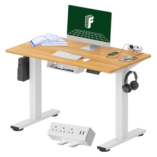 FLEXISPOT EN2 Whole-Piece Standing Desk with Clamp Power Strip, 55 x 28” Electric Stand Up Height Adjustable Desk with Cable Management (Black Frame + 55