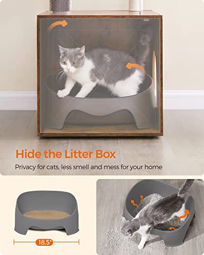 Feandrea Cat Tree with Litter Box Enclosure, 2-in-1 Modern Cat Tower, 52.8-Inch Cat Condo with Self Groomer, Scratching Posts, Washable Cushions, Greige UPCT115G01