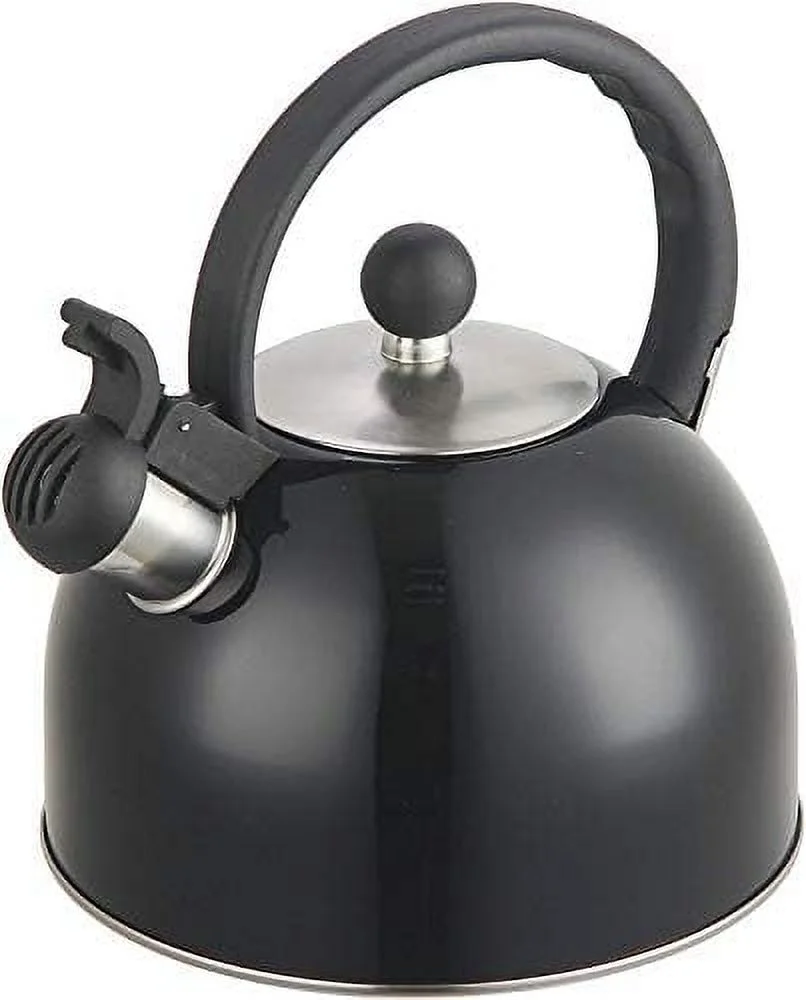 2 Liter Stainless Steel Whistling Tea Kettle - Modern Stainless Steel Whistling Tea For Stovetop With Cool Grip Ergonomic Handle (2L Black)