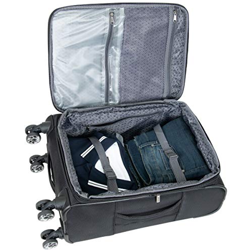 Kenneth Cole REACTION Rugged Roamer Lightweight Softside Expandable 8-Wheel Spinner Luggage, Black, 20-Inch Carry-On