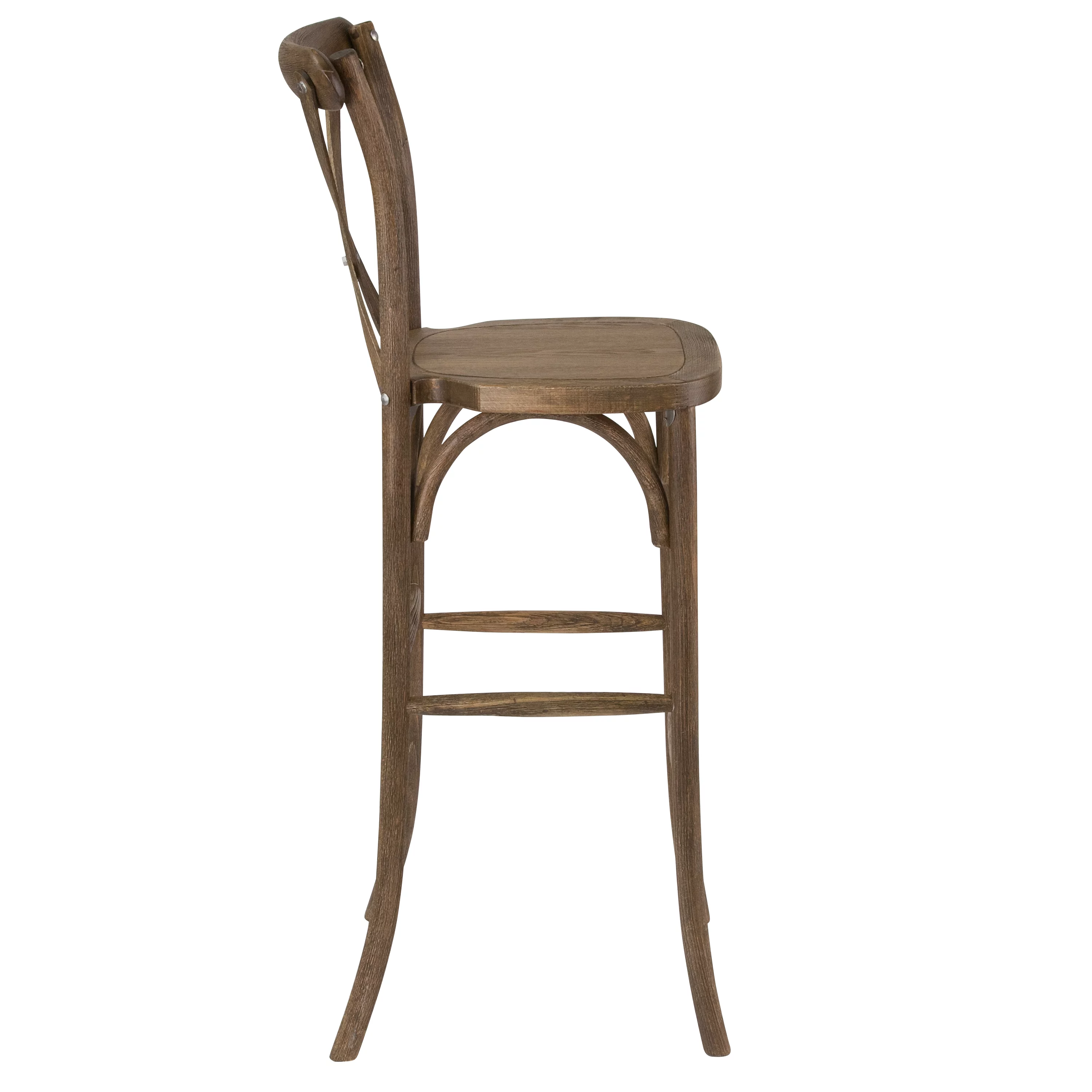 BizChair Dark Antique Wood Cross Back Barstool