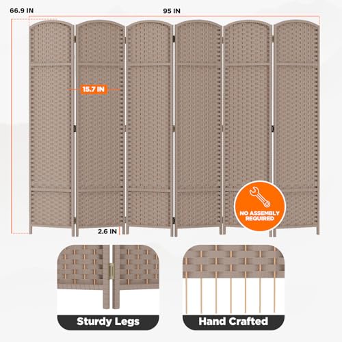 Room Divider 4 Panel Screen 5.6 Ft Tall Partition Room Dividers Brown Privacy Screens Folding Room Separation Free Standing Waterproof Wood Frame Wall Divider