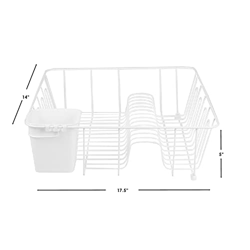 Home Basics Vinyl Coated Wire Dish Drying Rack with Square Utensil Holder, (Black) Countertop Dish Drainer | Padded Feet to Protect Countertops | Dual Side Drinkware Space