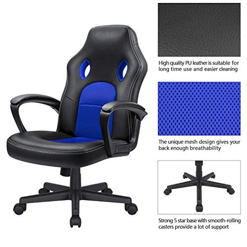 Office Gaming Chair High Back Leather Computer Chairs Ergonomic Height Adjustable Racing Game Desk Chair Executive Conference Task Chair (Blue)