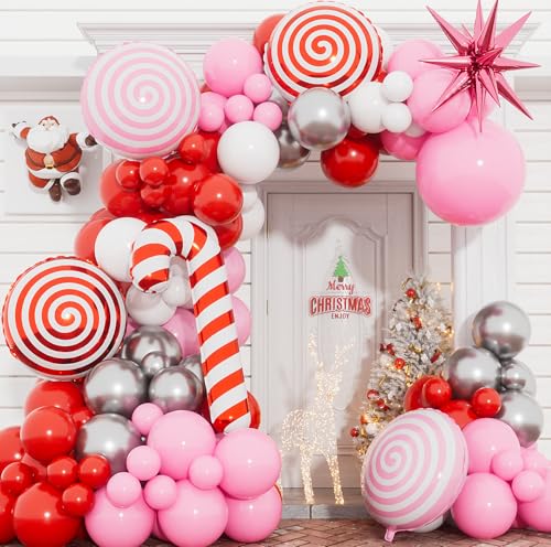 Christmas Balloon Garland Arch Kit, 132PCS Red Green Gold Xmas Balloons with Candy Cane, Wreath, Star, Merry Christmas Foil Balloons for Xmas Decor, Holiday Party Supplies Indoor Outdoor
