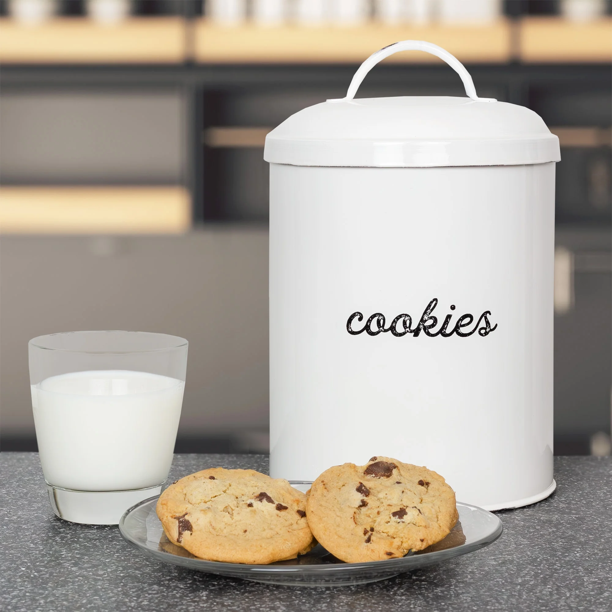 AuldHome White Enamelware Cookie Jar, Rustic Large Treats Canister