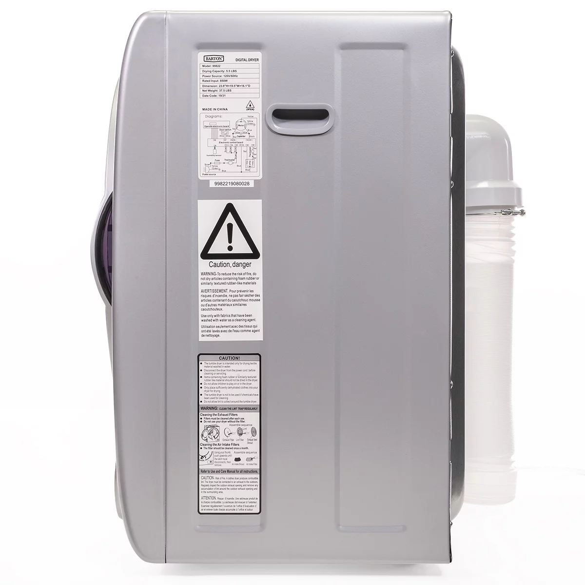 Barton Front Load 2.8kg Automatic Laundry Dryer Machine Timer Control Panel 19.75 x 15.5 x 23.5inch