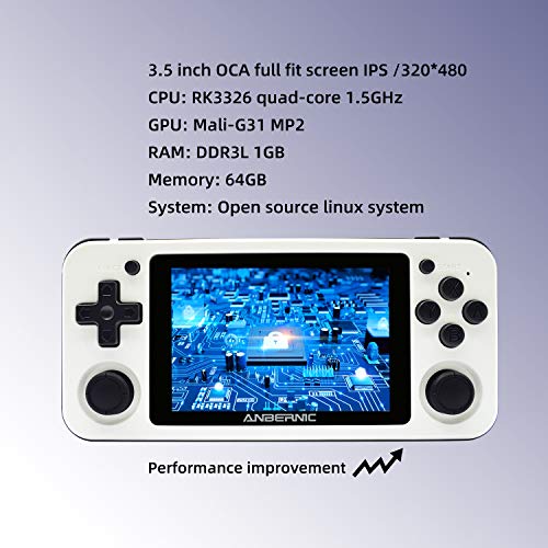 RG351P Retro Handheld Game Console Open Source Linux System 3.5 inch IPS 320*480 Screen RK3326 1.5GHz 3500mAh Battery 2500 Classic Games Support PSP/N64 Game Gift Portable Player (RG351P-White)
