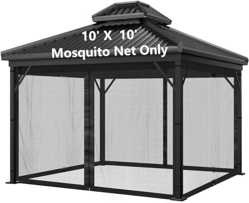 Mosquito Net for Outdoor Gazebo Canopy 4-Panel Canopy Screen Wall with 2 Zippers for 10 x 10' Patio Gazebo and Tent (Only Mosquito Net No Frame) 10' x 10' with Double Door (Black)