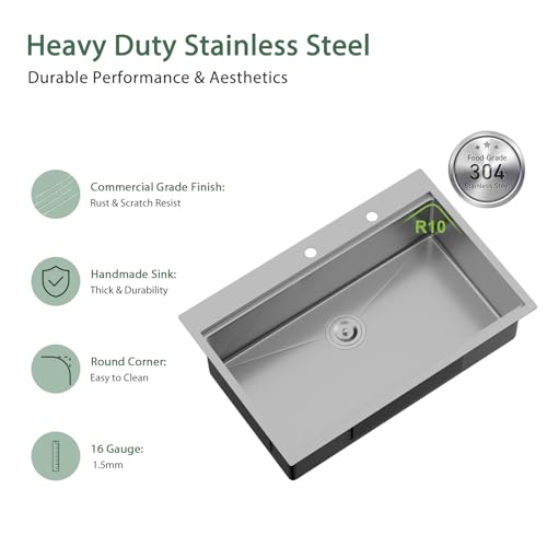 25 Inch Utility Laundry Sink Drop In 16 Gauge Stainless Steel Single Bowl Laundry Room Sink Laundry & Utility Room Kitchen Sinks 25