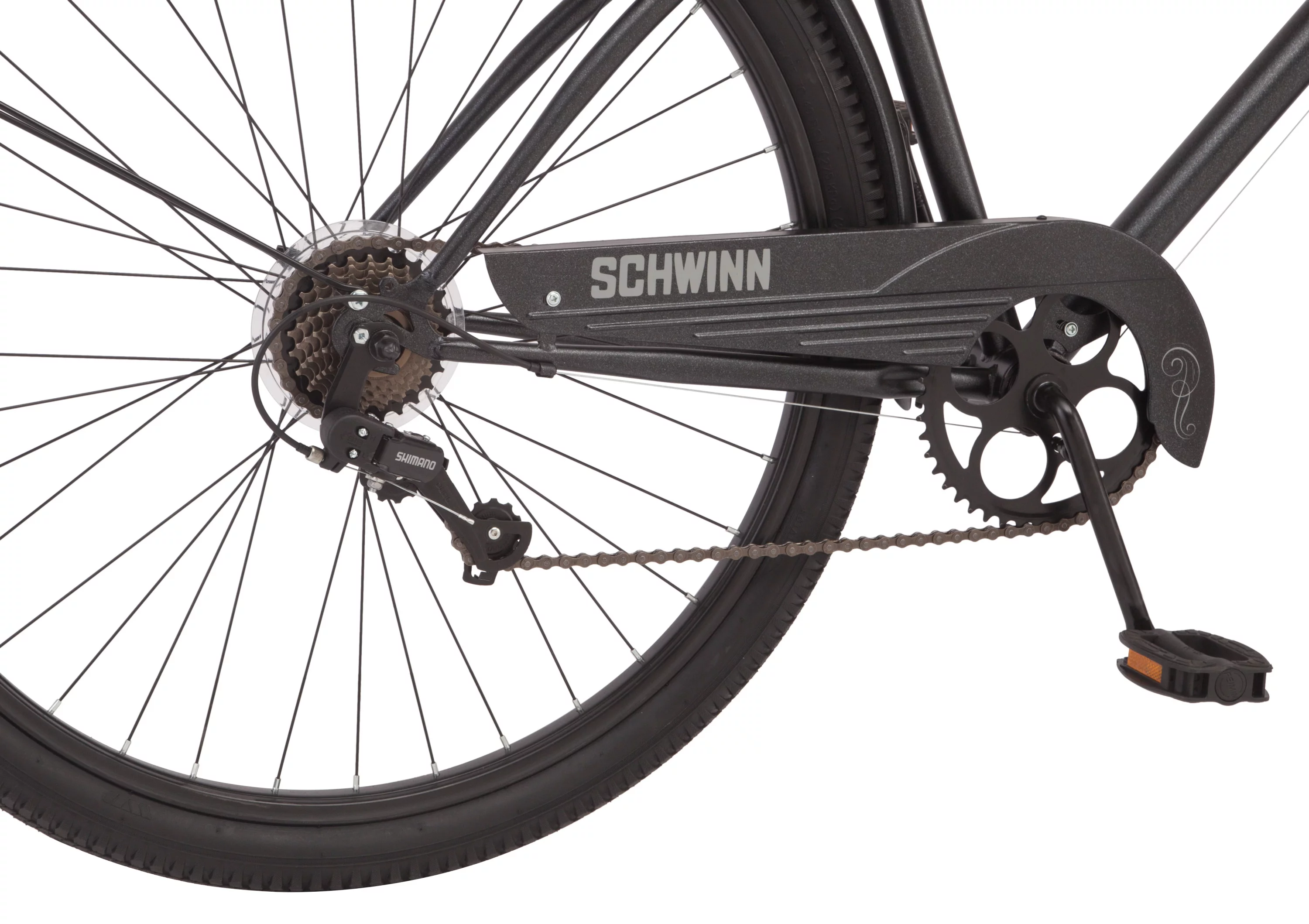 Schwinn Midway cruiser bike, 29-inch wheels, 7 speeds, men's frame, black