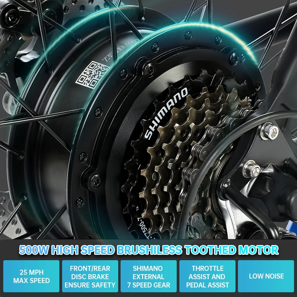 Ecotric E-Ride Foldable 20“ 500W 36V Electric Bicycle Fat Tire Removable Battery 7 Speed Child A-E516646