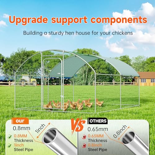 Chicken Coop Large Metal Chicken Run Poultry Cage with Water-Resident and Anti-UV Cover for Duck Rabbit House Outdoor Walk-in Chicken Pen for Yard, Spire Roof(10’ W x 13.2’ L x 6.4’ H)
