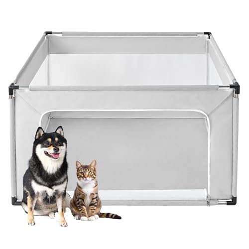 EHEYCIGA 42x42x26 Inches Puppy Playpen for Dogs & Cats Indoor or Outdoor - Dog Play Pen with Door, Dog Fence for Small Pets with Heavy-Duty Oxford & Steel Frame, with Cover