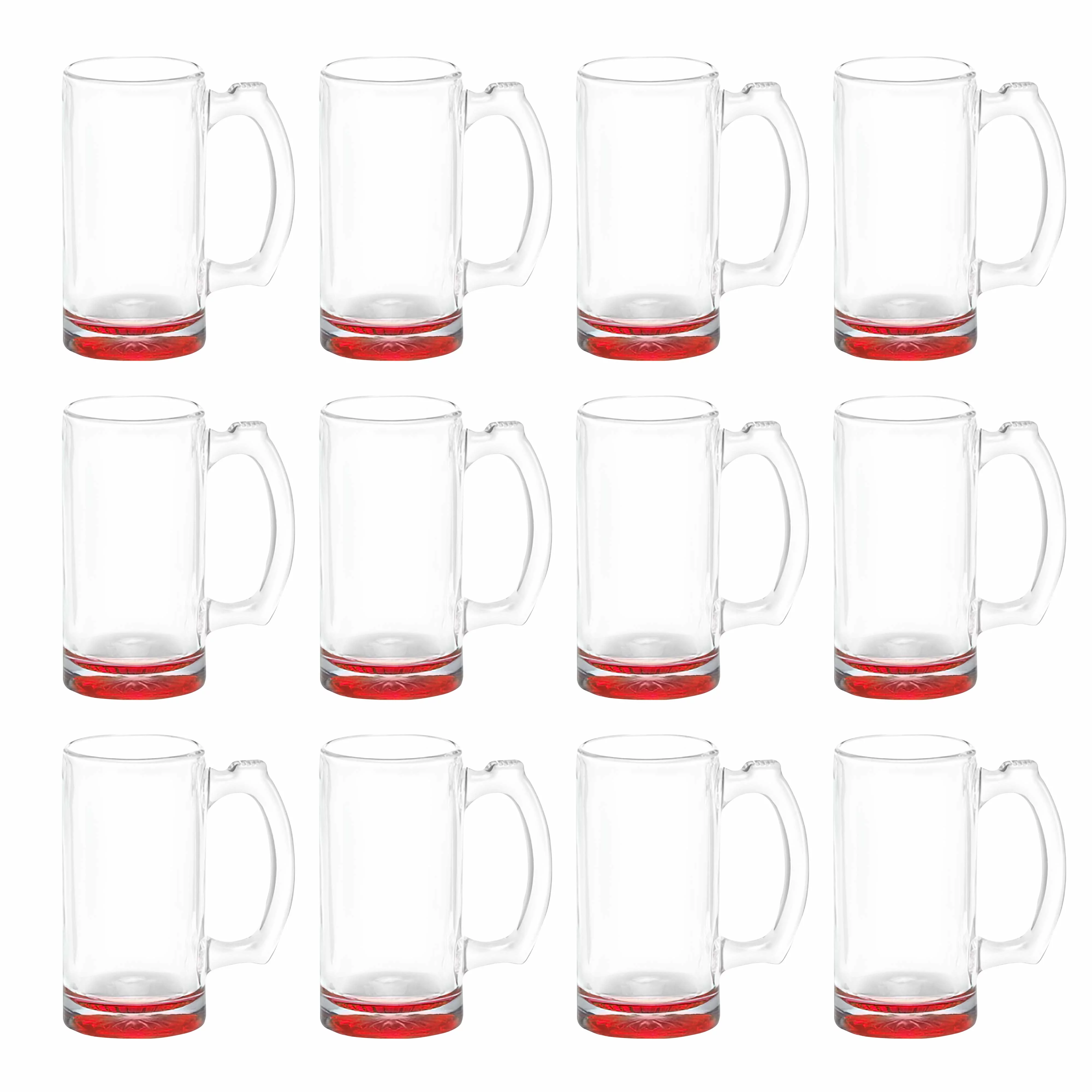 12 Libbey Beer Mugs Set, 12 oz. - Groomsmen Glassware - Red