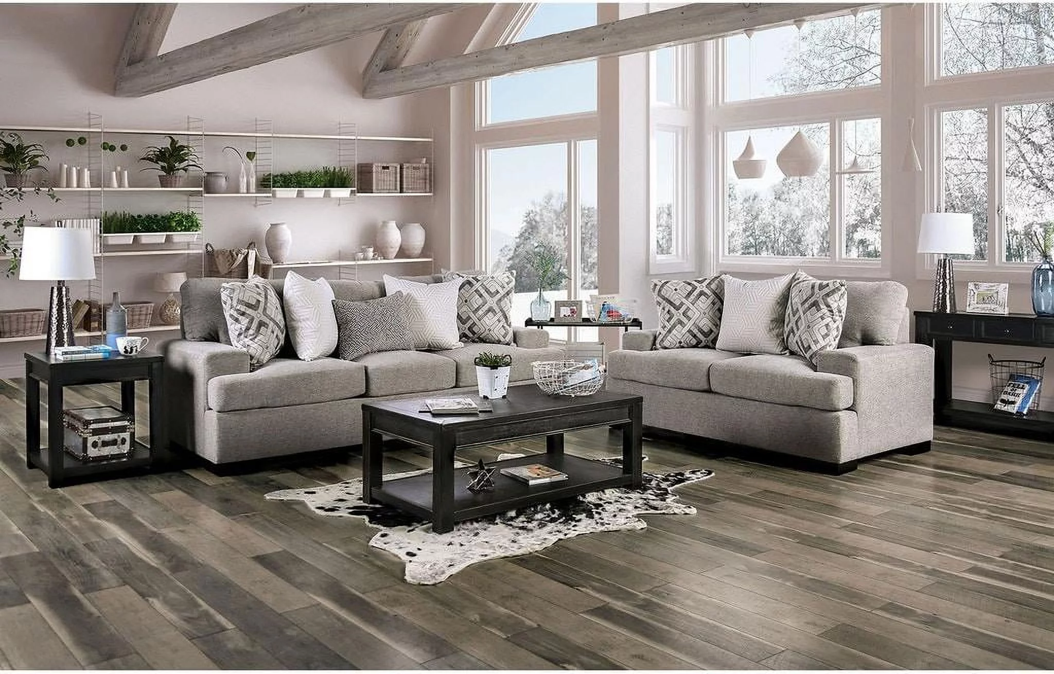 Transitional Light Gray Microfiber Sofa Furniture of America SM3084-SF Polly