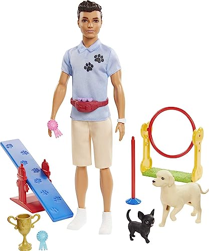 Barbie Careers Playset, Dog Trainer Ken Dol with 2 Dog Figures & Accessories Including Agility Challenges & Storytelling Pieces, Like a Jump & Trophy