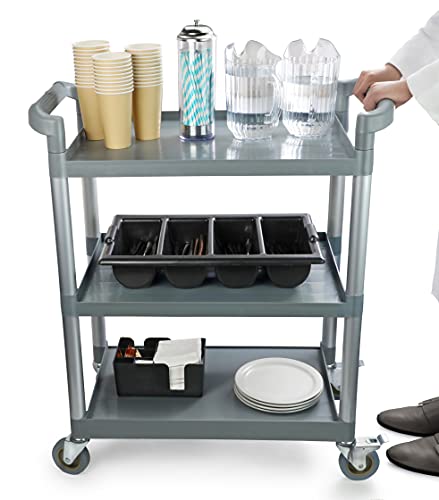 New Star Foodservice 54538 250-Pound Plastic 3-Tier Utility Bus Cart with Locking Casters, 32