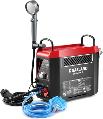 GASLAND Goshower G3 Pro 1lb Propane Portbale Water Heater with Pump | 4000mAh Rechargeable Battery | MAX 100mins Shower Time | Outdoor Propane Camping Shower Heater | Overheating Protection