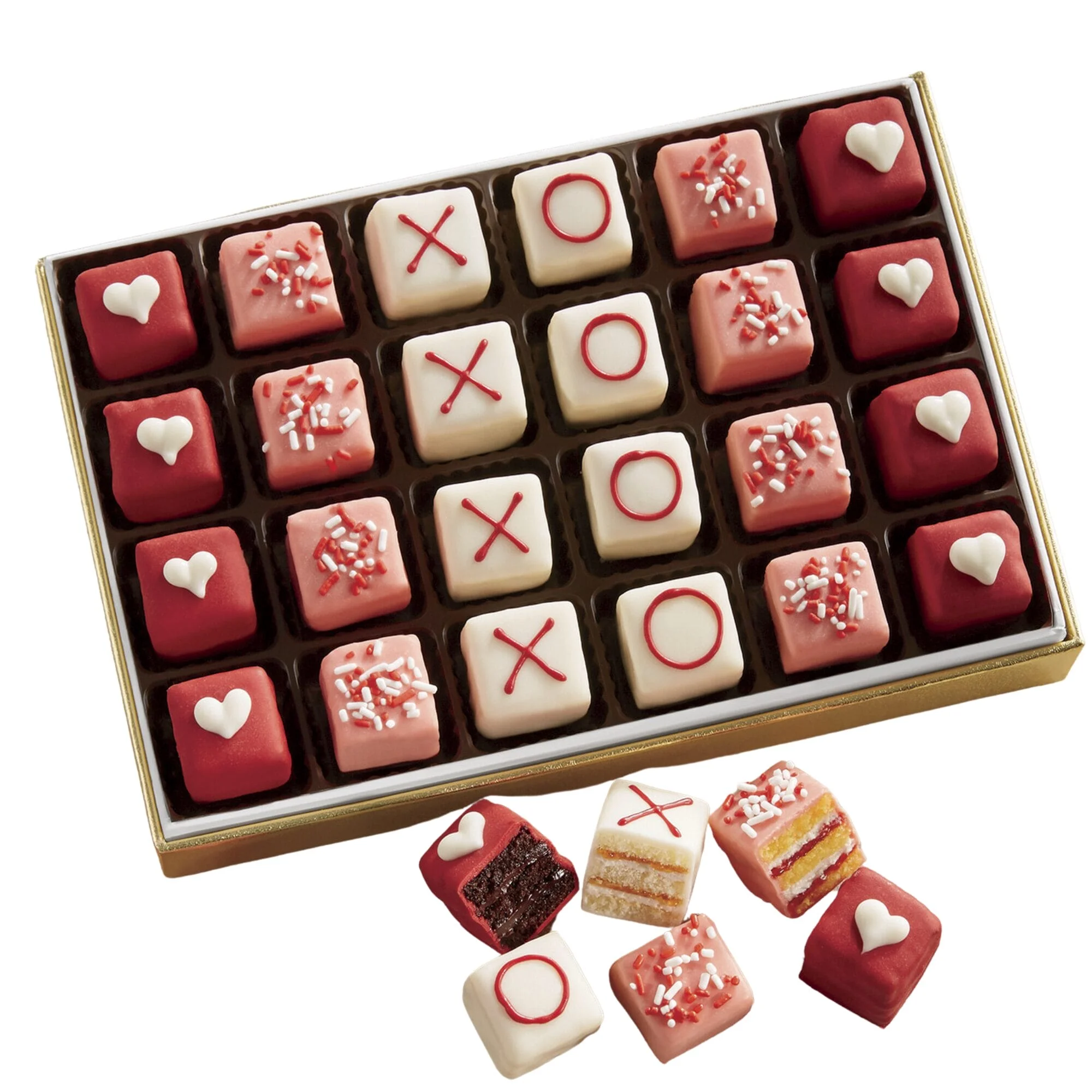 The Wisconsin Cheeseman Valentine Petits Fours - Premium Mini Layer Cake Treats, Chocolate, Vanilla, Strawberry Shortcake, Gift of 24