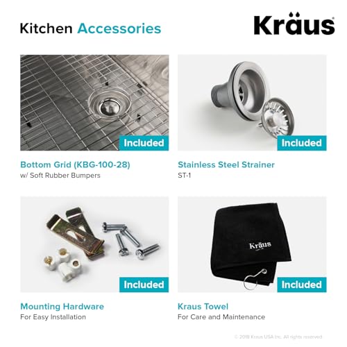 Kraus KHU101-24L Standart PRO 24-inch Undermount 16 Gauge Single Bowl Laundry and Utility Sink, 24 Inch, Tight Radius