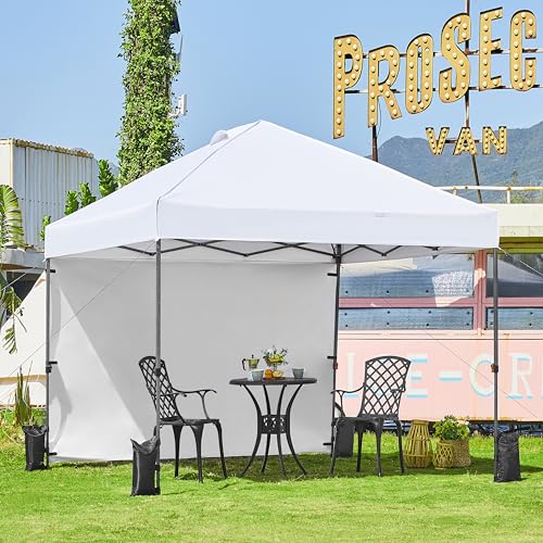 Yaheetech 10x10 Pop up Canopy Tent w/1 Sidewall, Instant Commercial 150D Silver Coated Fabric Outdoor Instant Tent w/Wheeled Bag, 4 Sandbags, 8 Stakes & 4 Ropes for Parties, Camping, Beach, Black