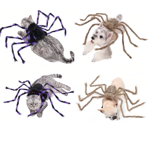 Halloween Spider Pet Costume for Cats & Dogs – Adjustable Velcro Harness with Giant Furry Legs, Funny Puppy & Kitty Cosplay Outfit (S-M-L Sizes) (Black & Purple, Medium)