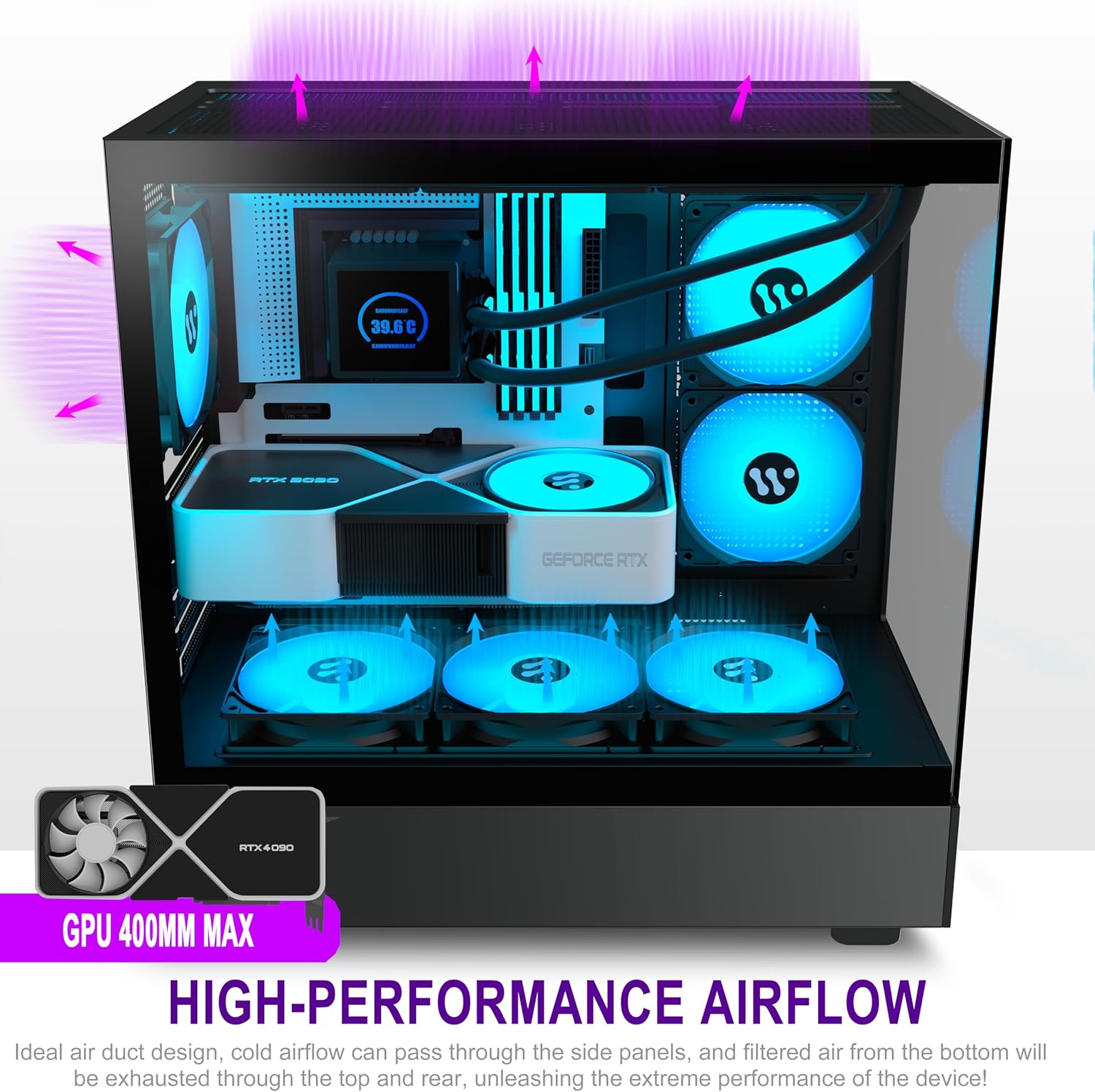 KEDIERS PC Case Pre-Install ARGB Fans Computer case Gaming (Black, G800)