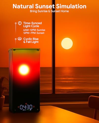 Sunset & Sunrise Table Lamp, Dimmable Ambient Desk Lamp with 6 White Noise Sounds, Touch & Remote Control with Timer for Bedroom, Living Room, Home Office, Bar, Restaurant
