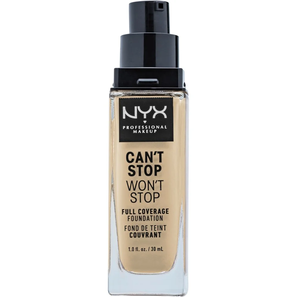 NYX Professional Makeup Can't Stop Won't Stop 24hr Full Coverage Liquid Foundation, Matte Finish, Waterproof, Soft Beige