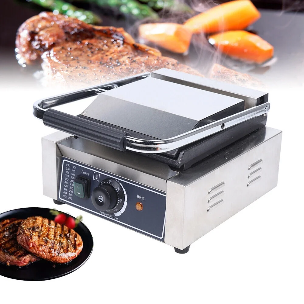 Commercial Electric Panini Press Grill Griddle Plate , Flat Sandwich Steak Maker