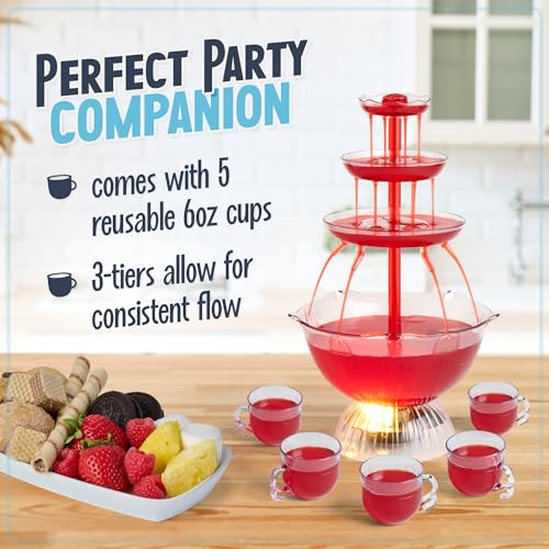 Nostalgia LPF230 3-Tier Lighted Party Fountain, Holds 1.5 Gallons, LED Lighted Base, Includes 8 Reusable Cups