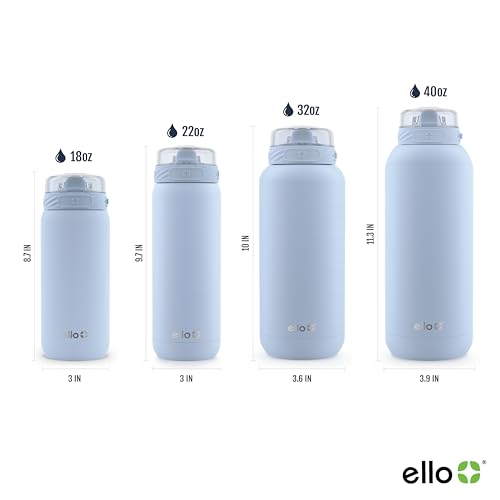 Ello Cooper 32oz Stainless Steel Water Bottle with Straw and Carry Handle, Double Walled and Vacuum Insulated Metal, Leak Proof Locking Lid with Soft Silicone Spout, Reusable, BPA Free, Yucca