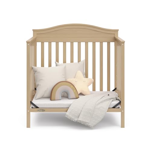 Graco Stella 4-in-1 Convertible Mini Crib with Bonus Mattress (Driftwood) – Includes Bonus 2.50 Inch Thick Mattress with Water-Resistant Cover, Converts to Twin Bed with Headboard and Footboard