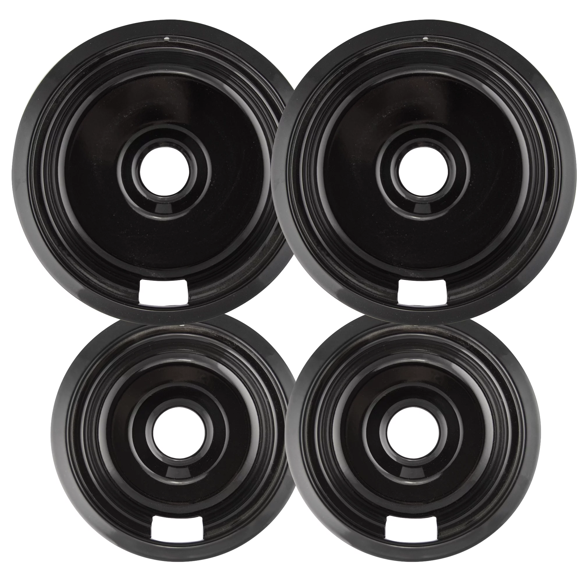 Range Kleen P109104XH Heavy Duty Style F Black Porcelain 4 Piece Drip Bowl