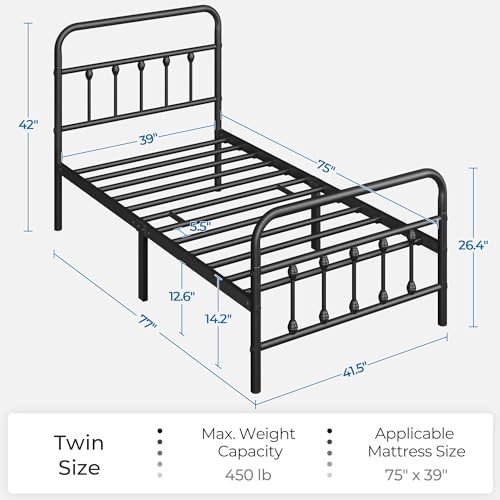 Yaheetech Classic Metal Platform Bed Frame Mattress Foundation with Victorian Style Iron-Art Headboard/Footboard/Under Bed Storage/No Box Spring Needed/Full Size Black