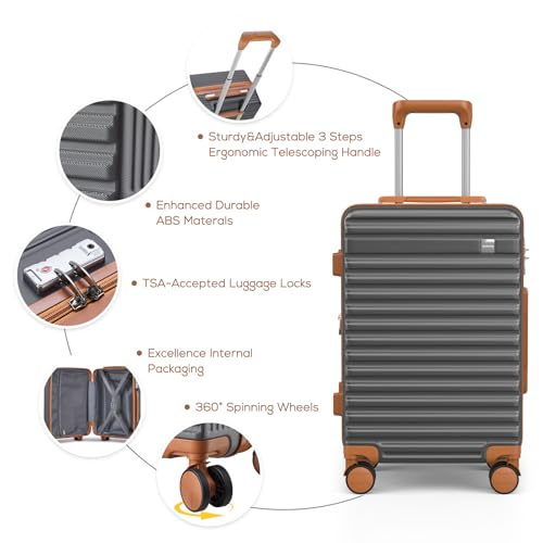 imiomo 20 Inch Expandable Carry on Luggage Sets with Spinner Wheels, Hard Shell Lightweight Rolling Travel Carry-on Suitcase with TSA Lock, Black