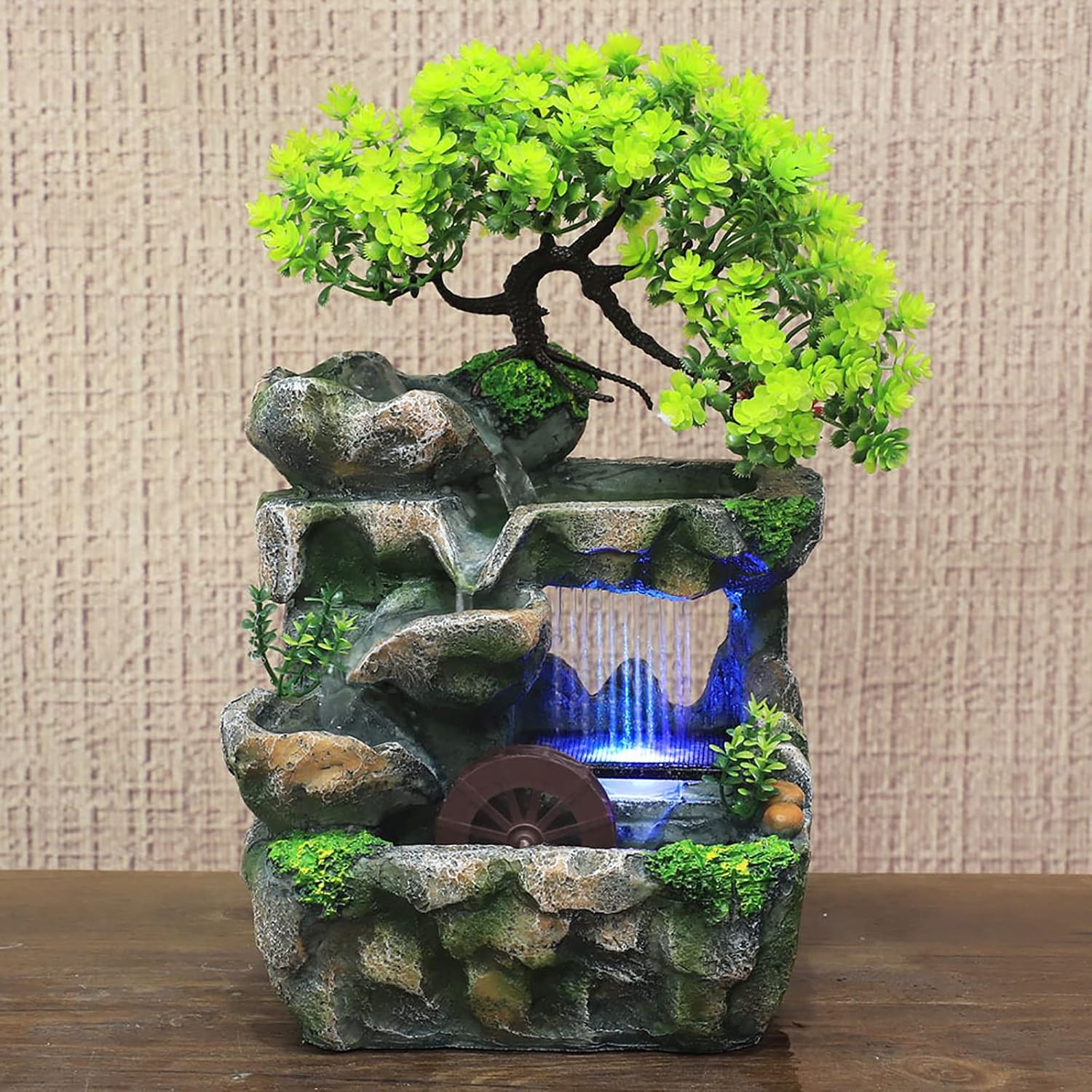 TFCFL Water Fountain Tabletop Indoor Small Rock Waterfall Zen Decor with Waterfall Tabletop Rockery Fountain Indoor with Aquariums Plant Atomizing Humidifier Colorful LED Light Decorations
