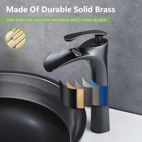 Bathroom Vessel Sink Faucet, Waterfall Oil Rubbed Bronze Bathroom Faucet, Vessel Faucet, Tall Body 1 Hole Single Handle with Pop Up Drain Combo Vanity Mixer Tap Basin Bowl Sink