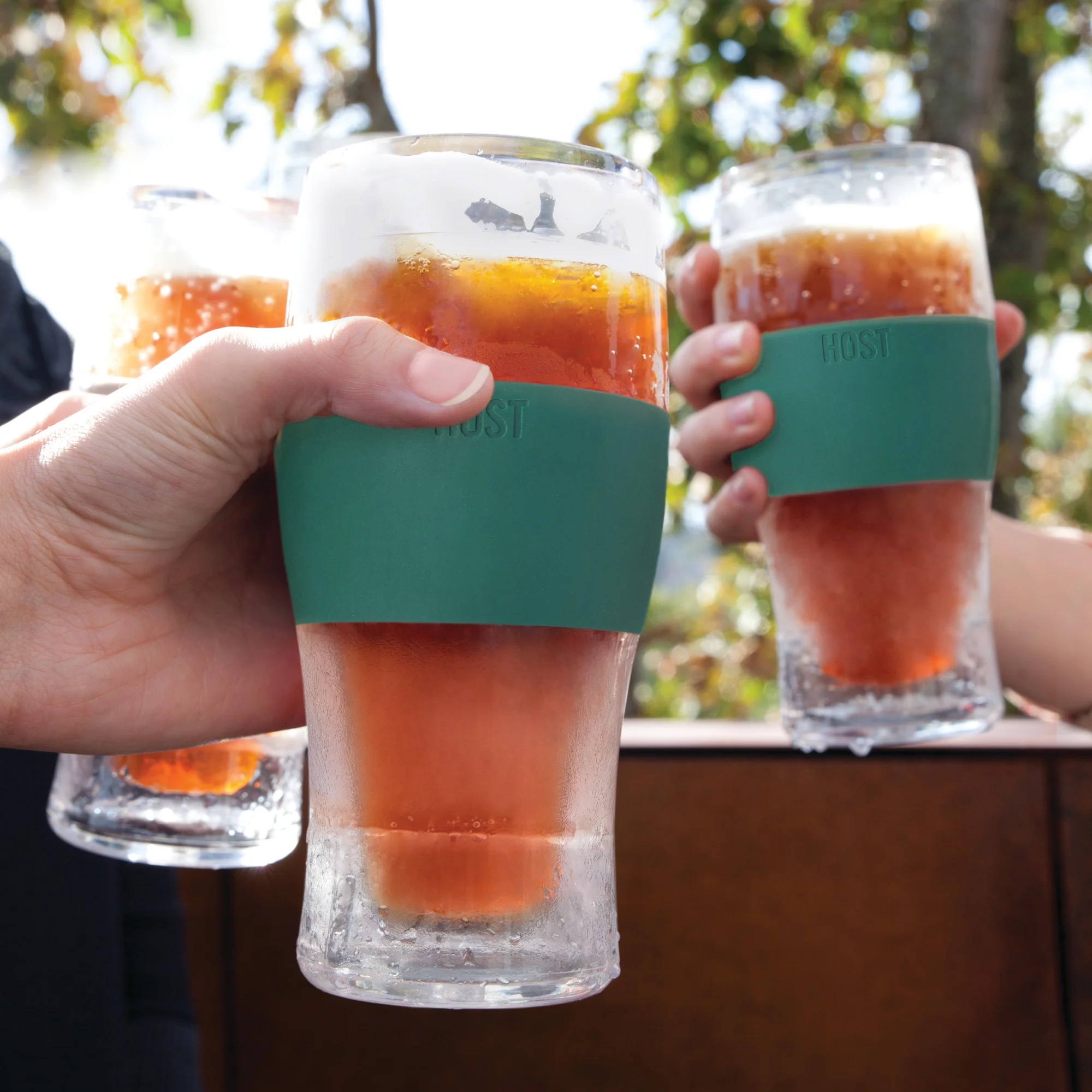 Host Freeze Beer Glasses - Double Walled Insulated Plastic Pint Glasses, Green