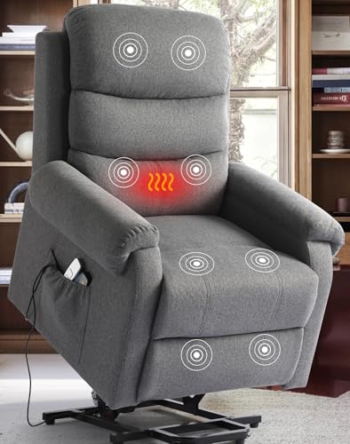 Power Lift Recliner Chair Recliners for Elderly with Heat and Massage Recliner Chair for Living Room with Infinite Position and Side Pocket, USB Charge Port (Dark Blue)