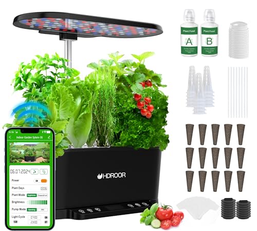Hydroponics Growing System WiFi Control, 15 Pods Indoor Herb Garden with Grow Light, Hydroponic Growing System Automatic Timer, 30 Inches Height Adjustable Indoor Gardening System-Black