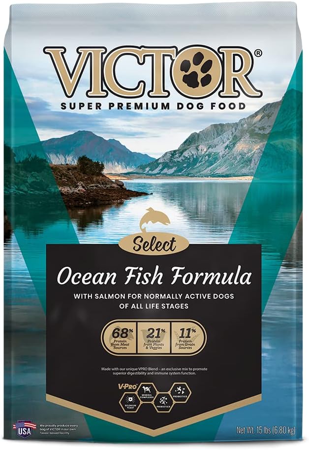 Victor Super Premium Dog Food – Select - Ocean Fish Formula – Gluten Free Dry Dog Food for All Normally Active Dogs of All Life Stages, 15lbs
