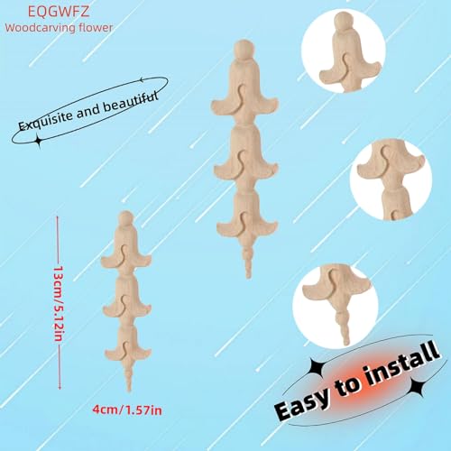 Long Wood Appliques Onlays Wood Decorative Applique Unpainted Wood-Carved Decals Onlays for Window Bed Door Wall Furniture Cabinet Fireplace Furniture Decoration(21,50x12cm/19.69x4.72in)