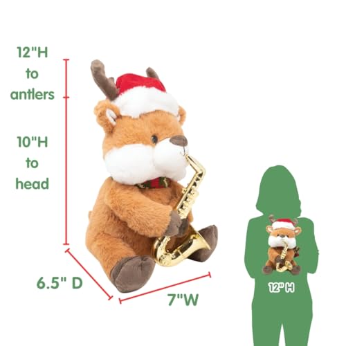 Cuddle Barn - Merry Saxmas Sterling | Animated Christmas Reindeer Stuffed Animal Plush Toy, Sways, Lights Up, and Plays Saxophone to Have Yourself a Merry Little Christmas, 12 inches