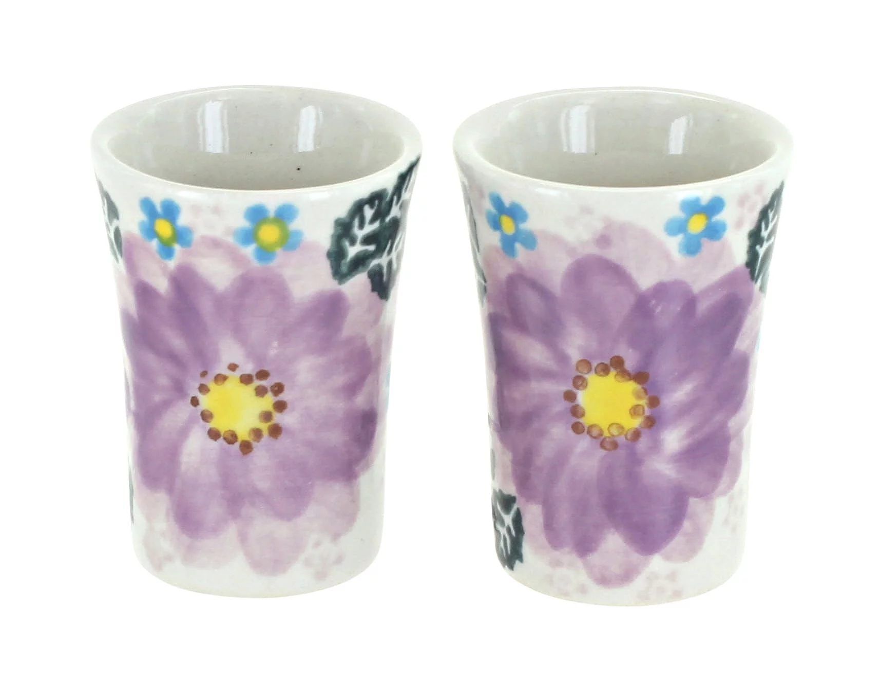 Blue Rose Polish Pottery Lilac Garden 2 PC Shooter/Shot Glass Set