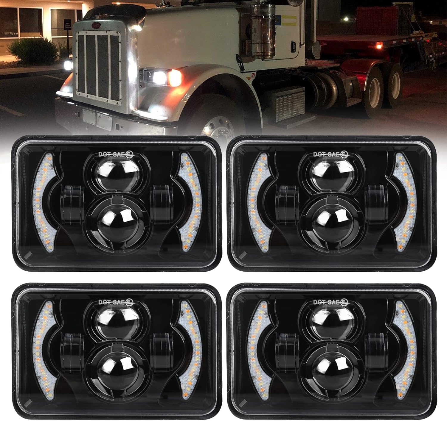 CO LIGHT 4x6 Headlights Led Sealed Beam Headlight Conversion White&Amber DRL H4651 H4652 H4656 H4666 Chrome Crystal Square Sealed beam Headlights Car Truck Conversion