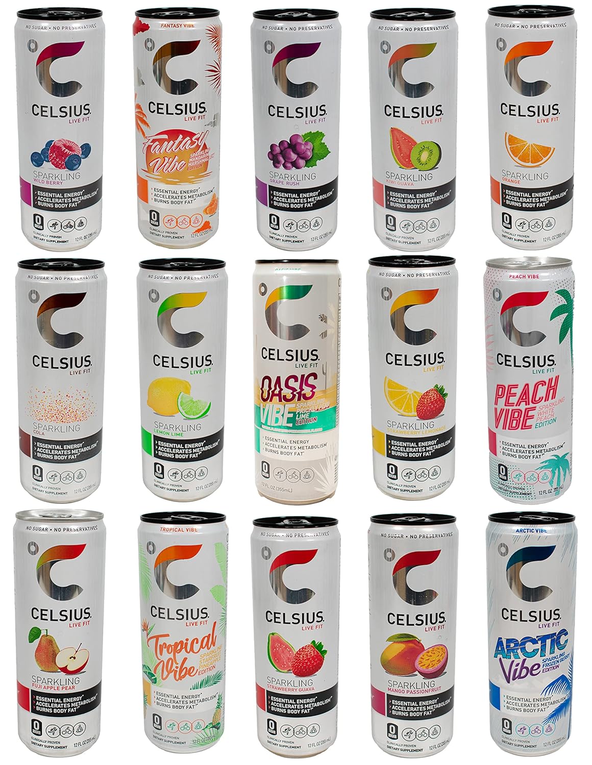 Niro Assortment | Celsius Sparkling Energy Drink |12 Pack Variety Sampler | 12 Assorted Flavors In Every Package | No Sugar or Preservatives | 12 fl oz, Slim Cans