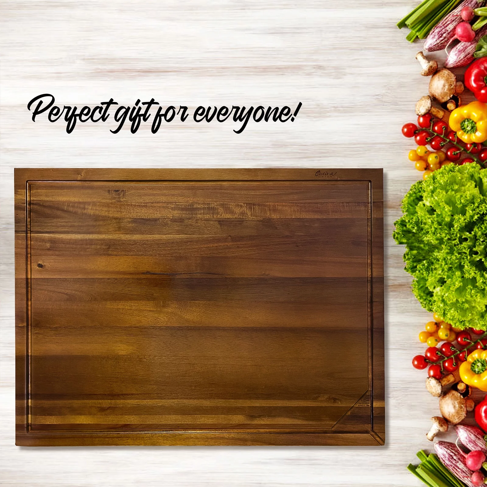 Cucina Green 30 inches Noodle Board, Cutting Board, Stove Top Cover, Charcuterie, Acacia Wood Adjustable Legs